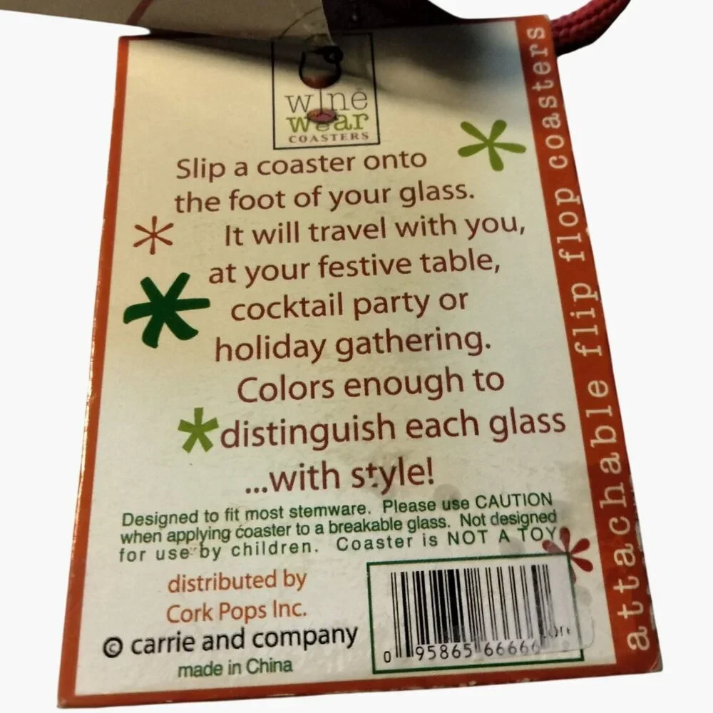 Christmas Flip Flop Coasters Stemmed Glasses Reusable Wine Wear Lot 4 - Picture 14 of 14